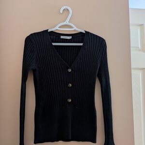 Black V-Neck Sweater with Buttons
